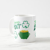 Lucky met een potje goud koffiemok (Voorkant links)