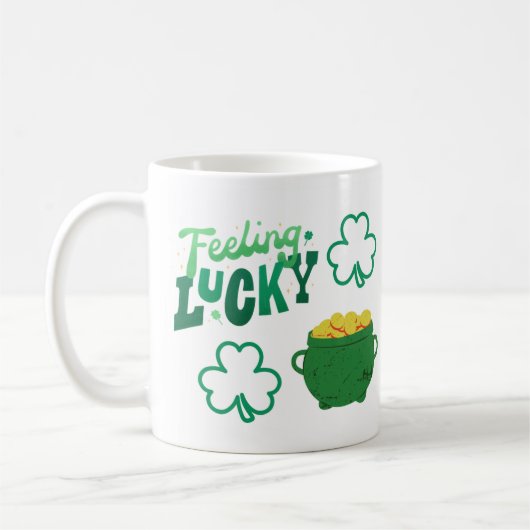 Lucky met een potje goud koffiemok (Links)