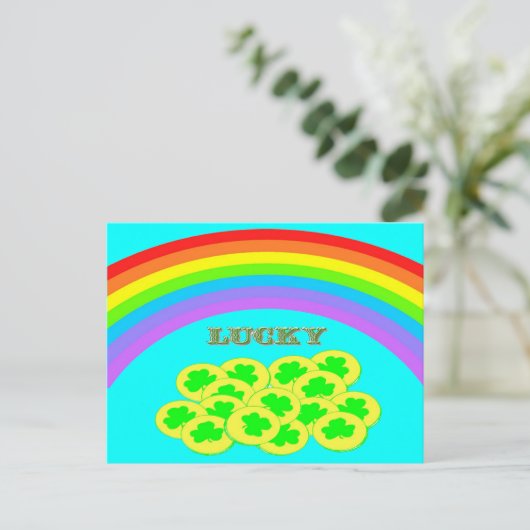 Lucky met Rainbows, Gold en Shamrocks Briefkaart (Staand voorkant)