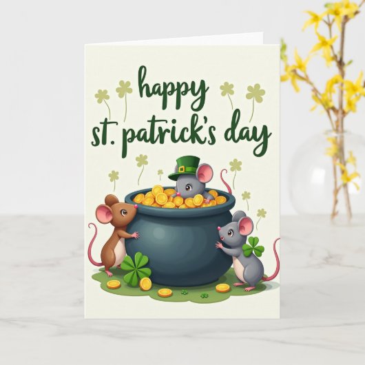 Lucky Mice St Patricks Day Card Kaart (Gele Bloem)