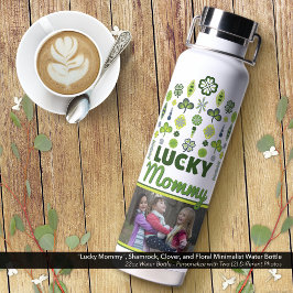 "Lucky Mommy" Shamrock Clover Bloemenfoto Waterfles
