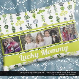 "Lucky Mommy" Shamrock Klaver Patroon Foto Accent Kussen
