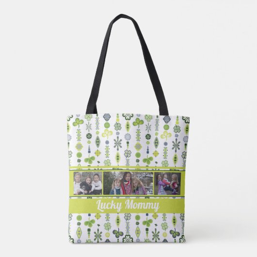 "Lucky Mommy" Shamrock Klaver Patroon Foto Tote Bag (Achterkant)