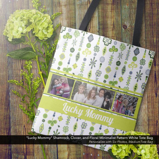 "Lucky Mommy" Shamrock Klaver Patroon Foto Tote Bag