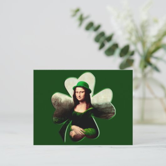 Lucky Mona Lisa St Patrick's Day Clover Briefkaart (Staand voorkant)