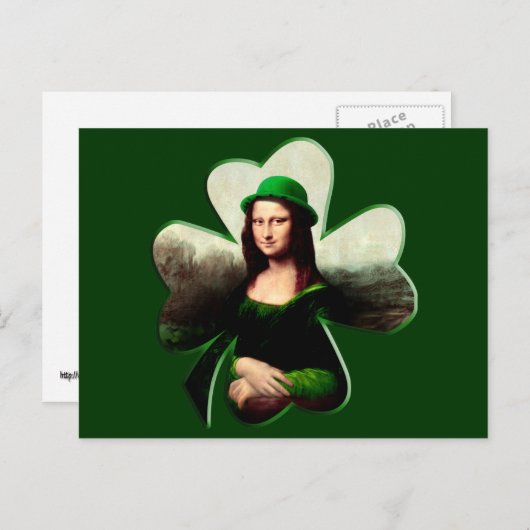 Lucky Mona Lisa St Patrick's Day Clover Briefkaart (Voorkant / Achterkant)