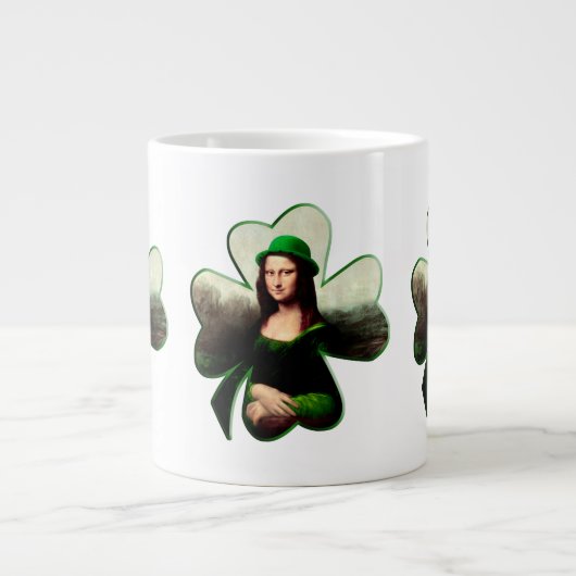 Lucky Mona Lisa St Patrick's Day Clover Grote Koffiekop (Voorkant)