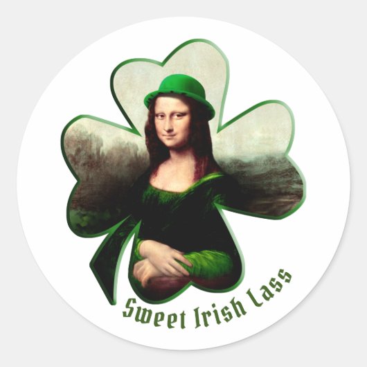 Lucky Mona Lisa St. Patrick's Day Ronde Sticker (Voorkant)