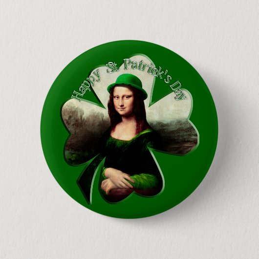 Lucky Mona Lisa St Patrick's Day Shamrock Ronde Button 5,7 Cm (Voorkant)