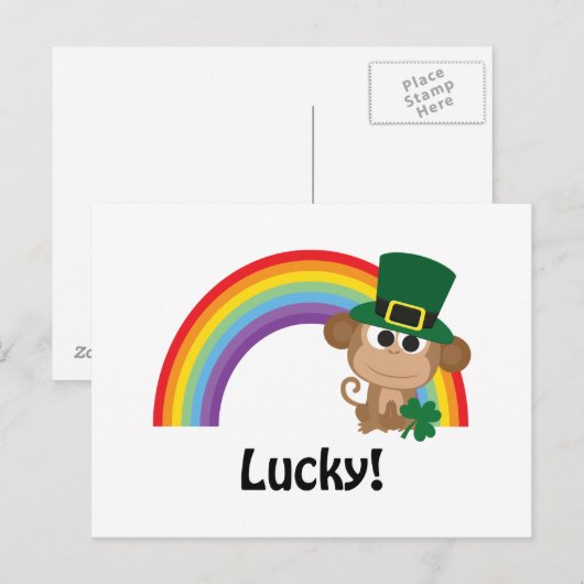 Lucky Monkey Leprechaun Briefkaart (Voorkant / Achterkant)