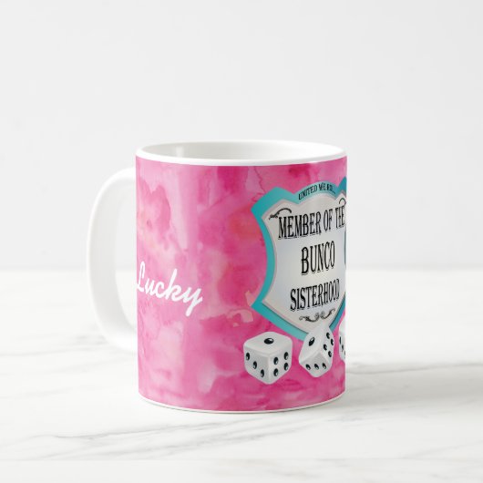 Lucky Monogram Pink Bunco Sisterhood Koffiemok (Voorkant links)