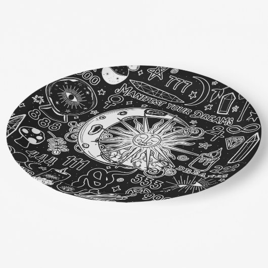 Lucky Numerology Manifesteren Magic Zwart & Wit Papieren Bordje (Gekanteld)