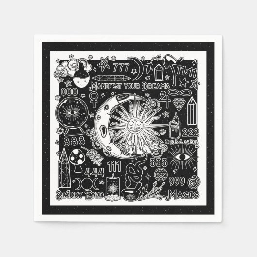 Lucky Numerology Manifesteren Magic Zwart & Wit Servet (Voorkant)