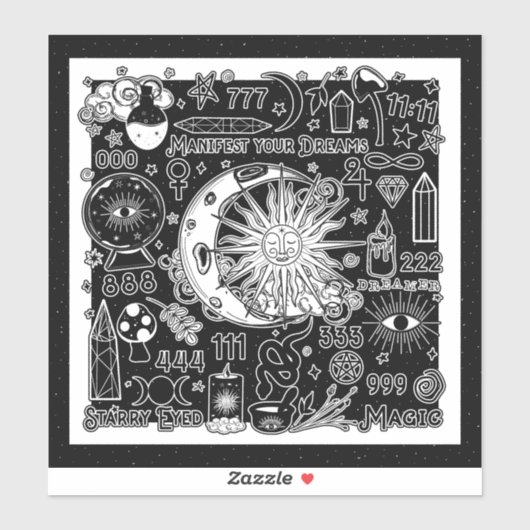 Lucky Numerology Manifesteren Magic Zwart & Wit Sticker (Vel)