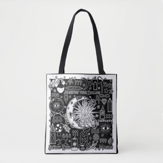 Lucky Numerology Manifesteren Magic Zwart & Wit Tote Bag (Voorkant)