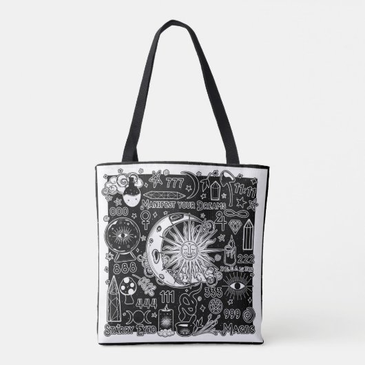 Lucky Numerology Manifesteren Magic Zwart & Wit Tote Bag (Achterkant)