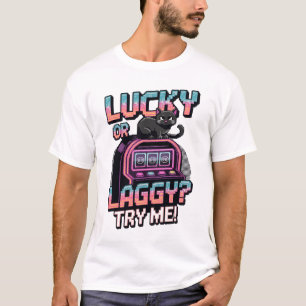 Lucky of Laggy? - Retro Pixel Cat Slot Machine T-shirt