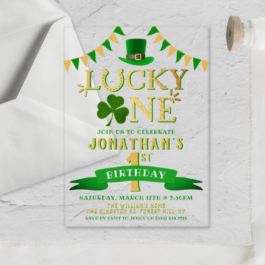 Lucky One 1e verjaardag Acryl Uitnodigingen