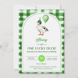 Lucky One 1st Birthday Invitation Duck & Shamrock Kaart