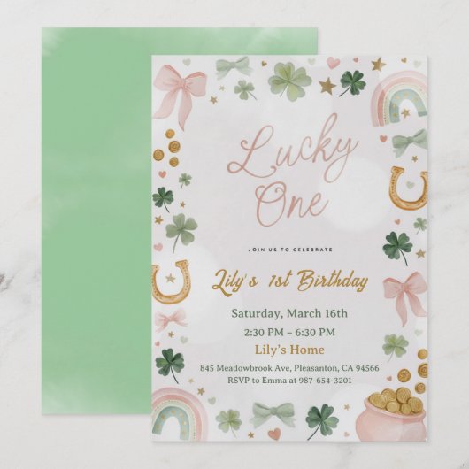 Lucky One 1st Birthday Invitation Kaart (Voorkant / Achterkant)