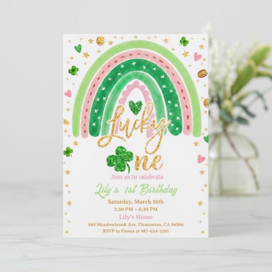 Lucky One 1st Birthday Invitation Kaart (Staand voorkant)