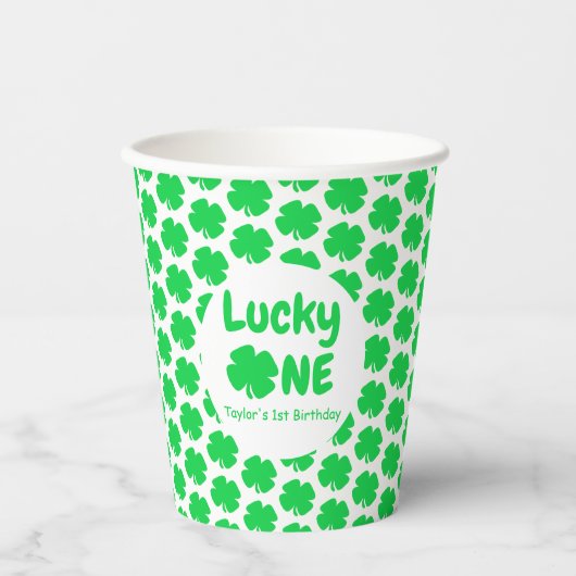 Lucky One 1st Birthday Paper Cups Papieren Bekers (Voorkant)