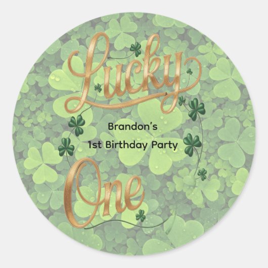 Lucky One 1st. Birthday Party Ronde Sticker (Voorkant)