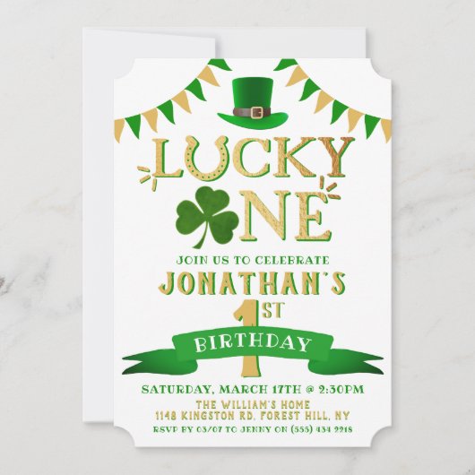 Lucky One 1st Birthday-uitnodigingen Kaart (Voorkant)