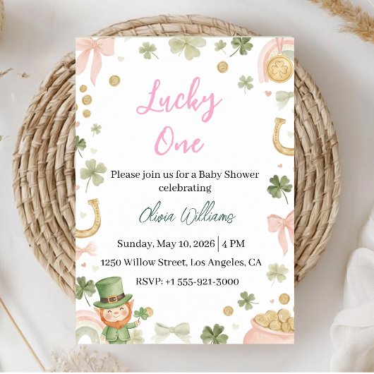 Lucky One Baby Shower Invitation Shamrock Theme Kaart