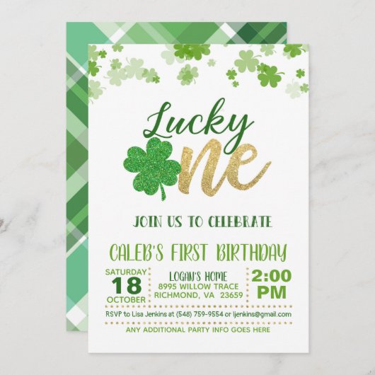 Lucky One Birthday Invitation Kaart (Voorkant / Achterkant)
