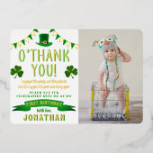 Lucky One Chalkboard 1e verjaardag Dank je wel Folie Uitnodiging (Voorkant)