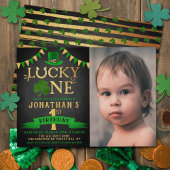 Lucky One Chalkboard Foto 1st Birthday Uitnodiging