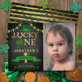 Lucky One Chalkboard Foto 1st Birthday Uitnodiging