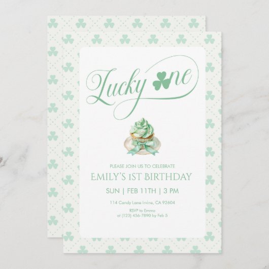 Lucky One Cupcake First Birthday Kaart (Voorkant / Achterkant)