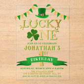 Lucky One eerste verjaardag Acryl Uitnodigingen (Voorkant)