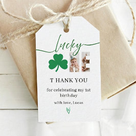 Lucky One Eerste Verjaardag Favor Tag Groene Shamr Cadeaulabel