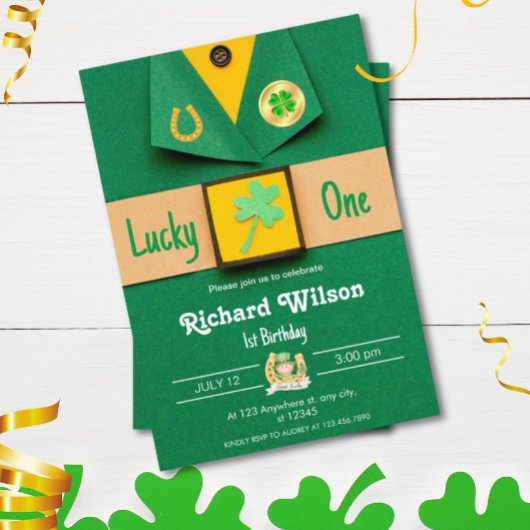 Lucky One Eerste Verjaardag Jongen Shamrock Kaart