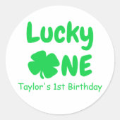 Lucky One eerste verjaardag Ronde Sticker (Voorkant)