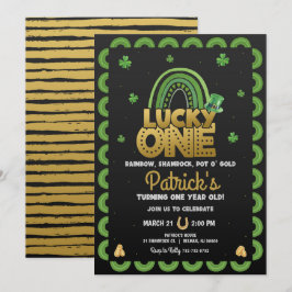 Lucky One First Birthday Invitation St Patty's Day Kaart
