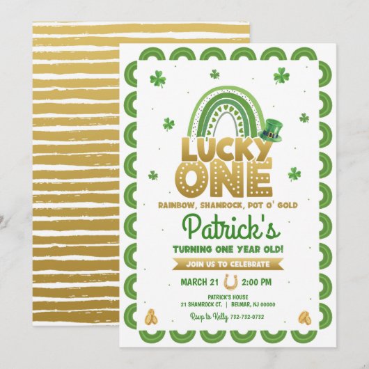 Lucky One First Birthday Invitation St Patty's Day Kaart (Voorkant / Achterkant)