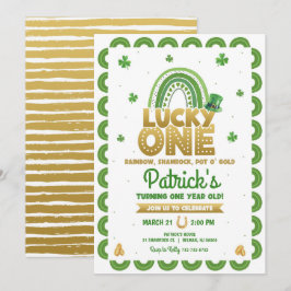 Lucky One First Birthday Invitation St Patty's Day Kaart
