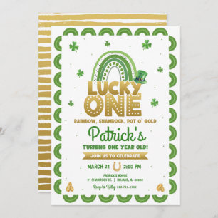 Lucky One First Birthday Invitation St Patty's Day Kaart