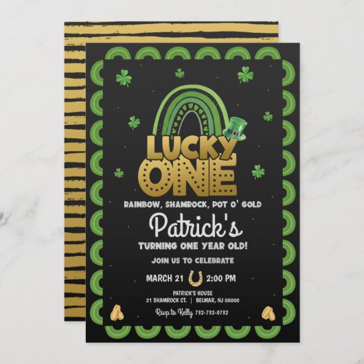 Lucky One First Birthday Invitation St Patty's Day Kaart (Voorkant / Achterkant)