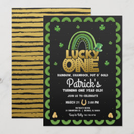Lucky One First Birthday Invitation St Patty's Day Kaart