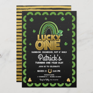 Lucky One First Birthday Invitation St Patty's Day Kaart