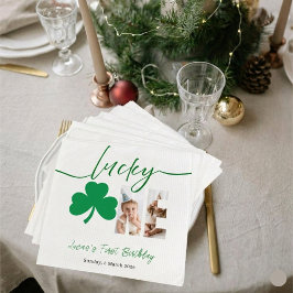 Lucky One First Birthday Personalized Shamrock Par Servet