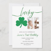 Lucky One First Birthday Photo Clover Invitation Kaart (Voorkant)