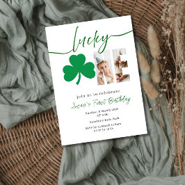 Lucky One First Birthday Photo Clover Invitation Kaart