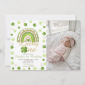 Lucky One First Birthday Photo Invitation Kaart (Voorkant)