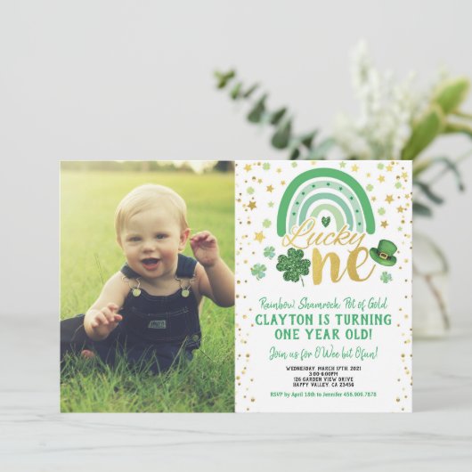 Lucky One First Birthday St Patrick's Day Foto Kaart (Staand voorkant)